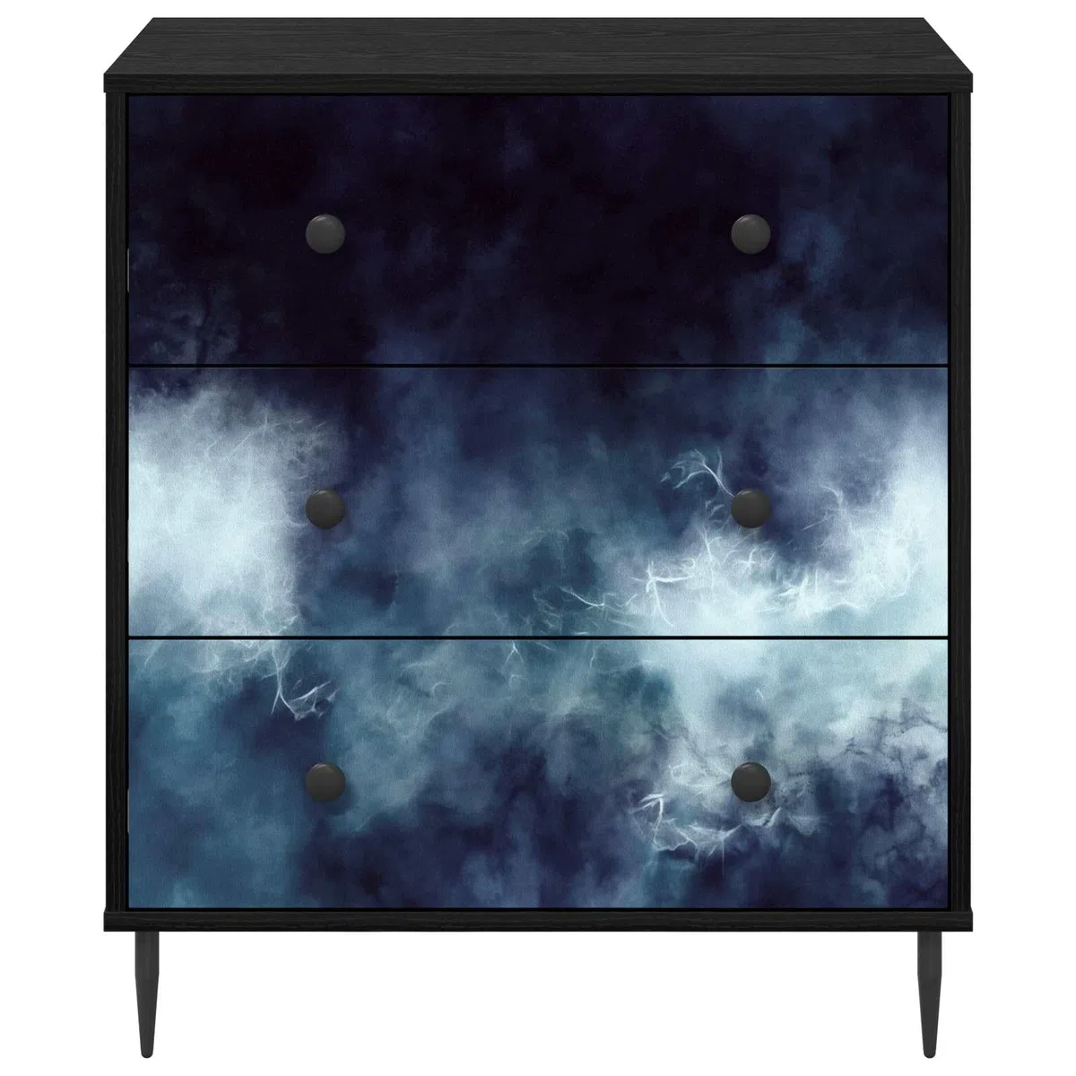 Commode RAALTE Bois d'Ingénierie Motif Marbre Bleu 3 Tiroirs 66 x 36,5 x