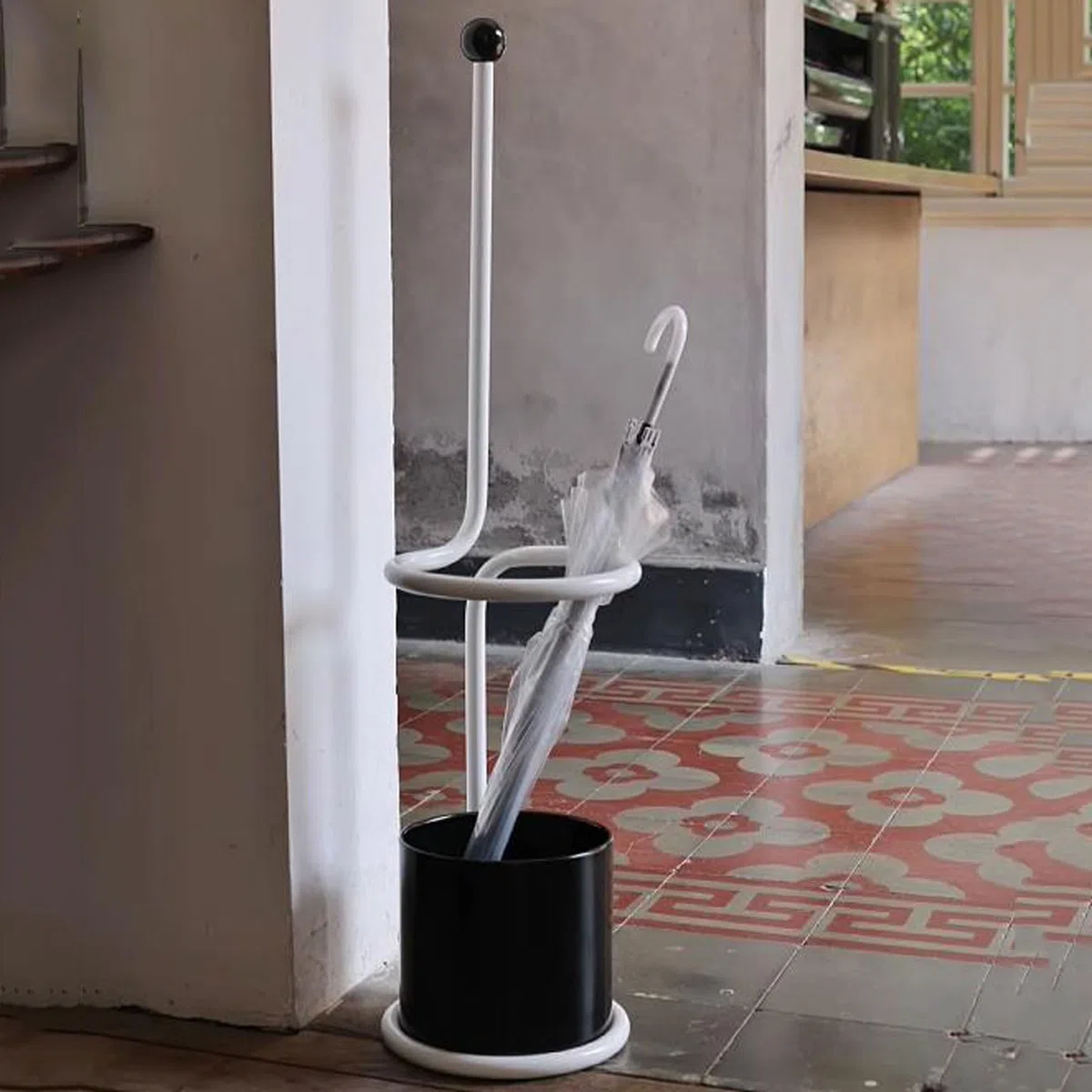 Support pour canne Porte-parapluie rond en métal avec baril d'égouttement amovible