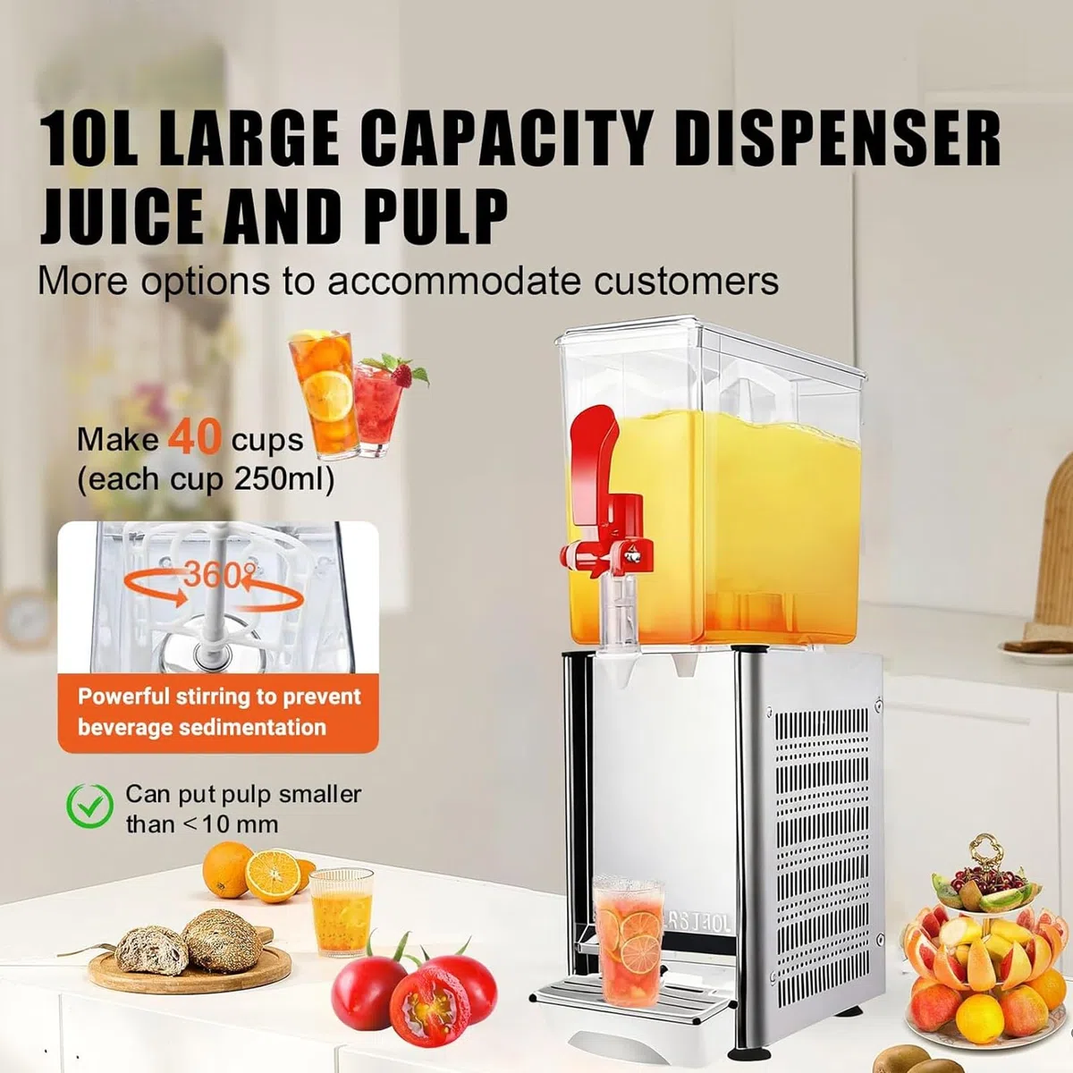 Distributeur De Boissons Commercial, 10 L Par Réservoir, Machine À Jus, 180w/280w, Pour Thé Glacé Avec Température De Refroidissement 7°C - 12°C, Pour Boissons Froides, Restaurant, Bar, Fête