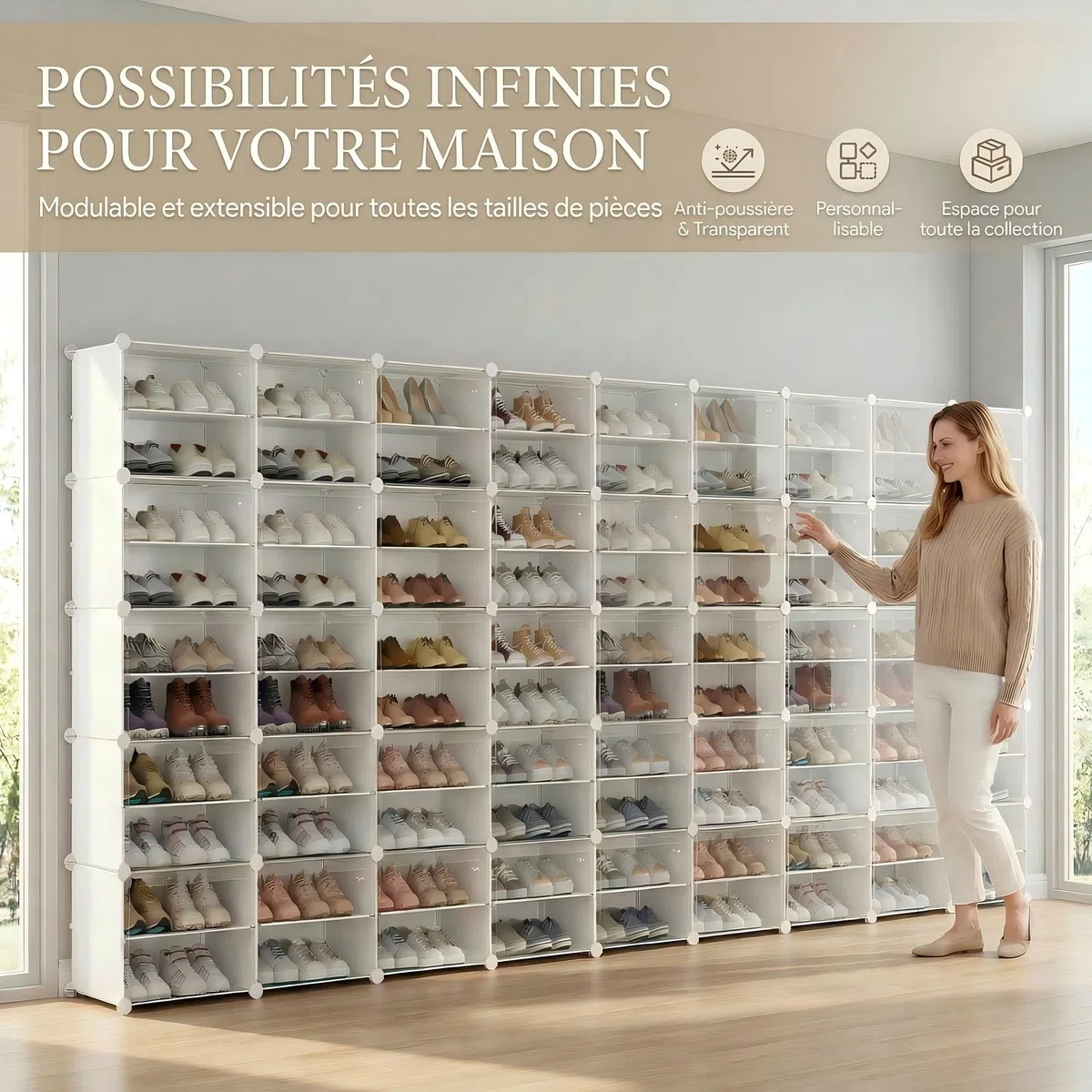 Étagère à Chaussures avec 40 Compartiments, étagère à Chaussures Haute et étroite, Blanche, Armoire à Chaussures Haute fermée pour Garde-Robe, Couloir, Chambre à Coucher, entrée, DIY