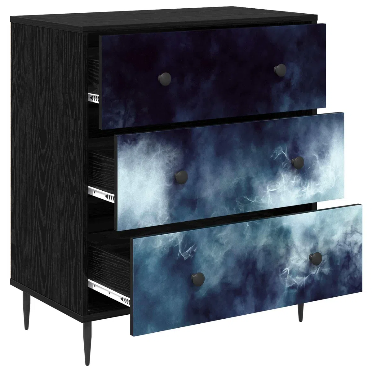 Commode RAALTE Bois d'Ingénierie Motif Marbre Bleu 3 Tiroirs 66 x 36,5 x