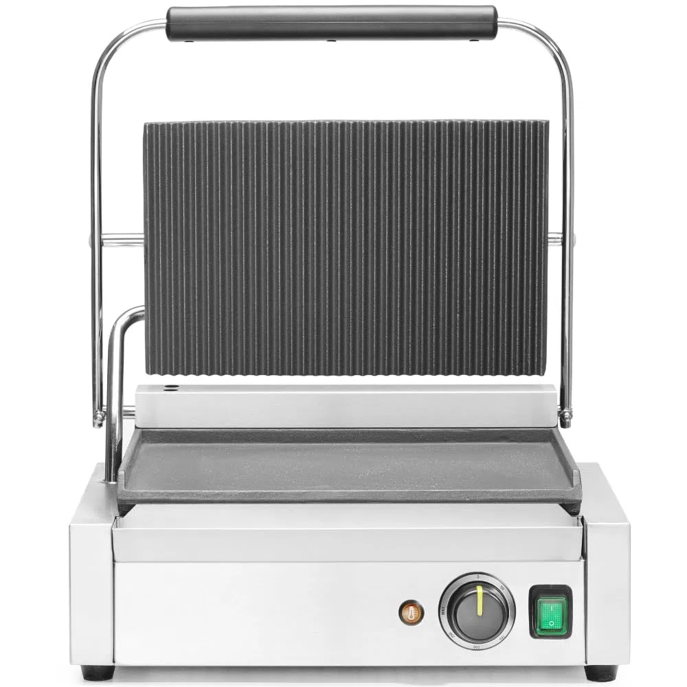 MBH - Grill Panini électrique professionnel de 43 cm avec grille cannelée pour hôtellerie. Appareil à croque-monsieur industriel en acier inoxydable pour bar et restaurant