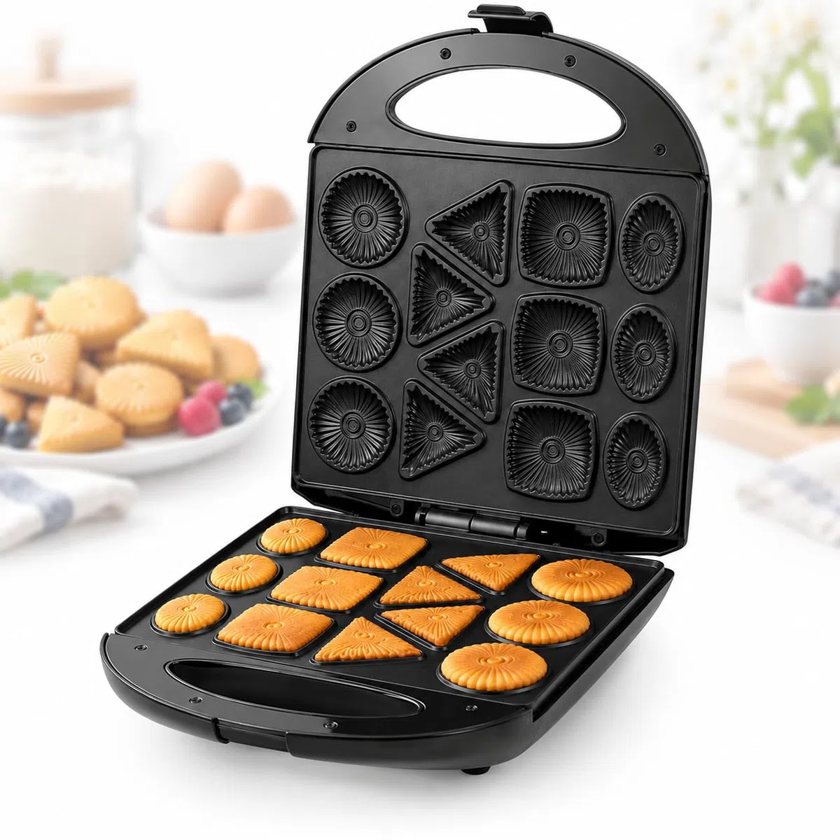 Appareil À Biscuits Aux Noix, Appareil À Mini-donuts, Antiadhésif, Double Face Chauffante, Permet De Réaliser 4 Formes De Crêpes Différentes, 13 Biscuits, Pour Biscuits, En-cas Et Desserts Maison