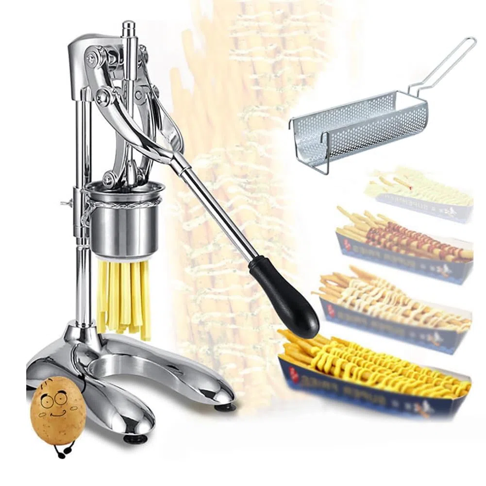 Presse-pommes de terre 30 cm – Presse-frites manuel vertical à 16 trous avec panier pour frites croustillantes