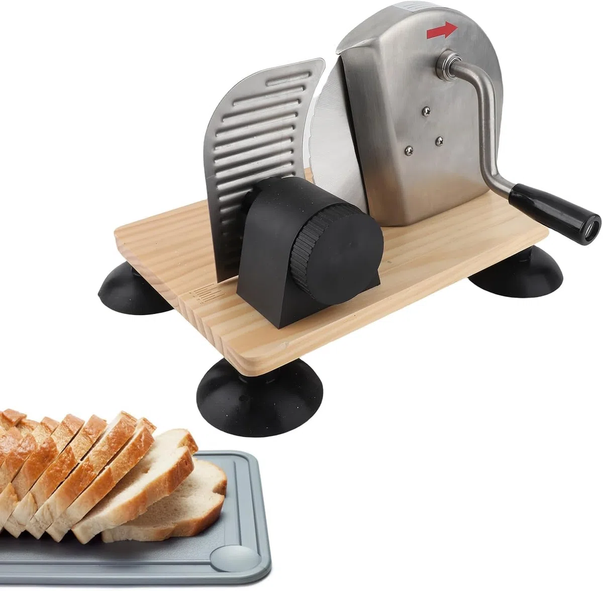 Coupe-Pain à manivelle réglable en Acier Inoxydable 0-15mm Contrôle d'épaisseur poignée Ergonomique Ventouses d'aspiration antidérapantes pour Les Pains Doux Bagels Maison Cuisine Outil de Cuisson