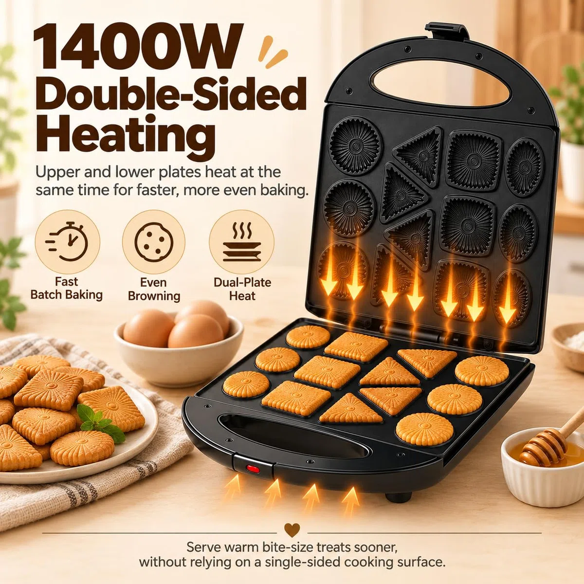 Appareil À Biscuits Aux Noix, Appareil À Mini-donuts, Antiadhésif, Double Face Chauffante, Permet De Réaliser 4 Formes De Crêpes Différentes, 13 Biscuits, Pour Biscuits, En-cas Et Desserts Maison