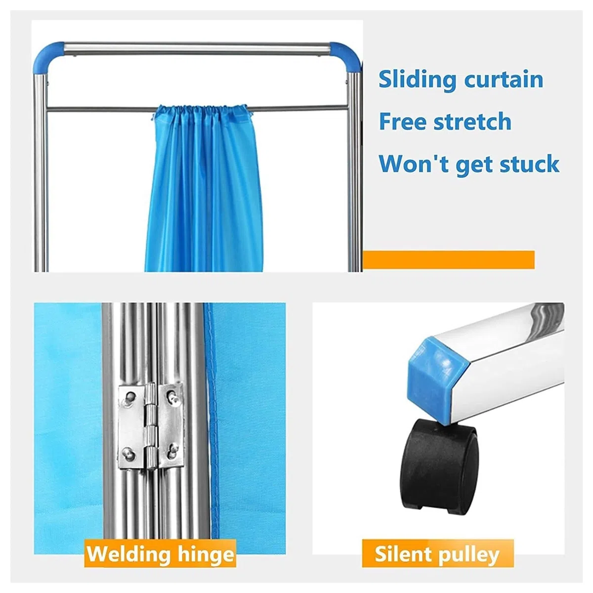 Paravent médical à 3 panneaux roulants sur roulettes, paravent médical portable, paravents de séparation de pièce, séparateur de pièce pliable pour adulte pour clinique/salle/salle d'examen, gai