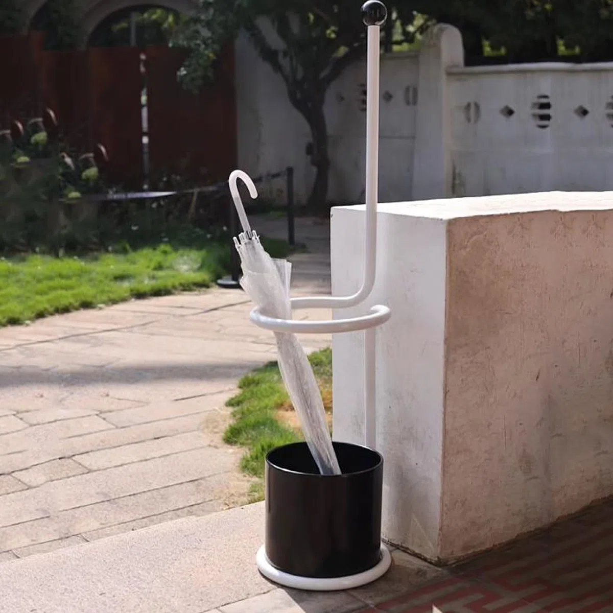 Support pour canne Porte-parapluie rond en métal avec baril d'égouttement amovible