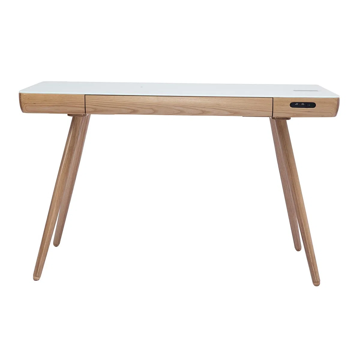 Miliboo Bureau connecté multimédia avec tiroir en Verre et Bois Clair L120 cm Clever