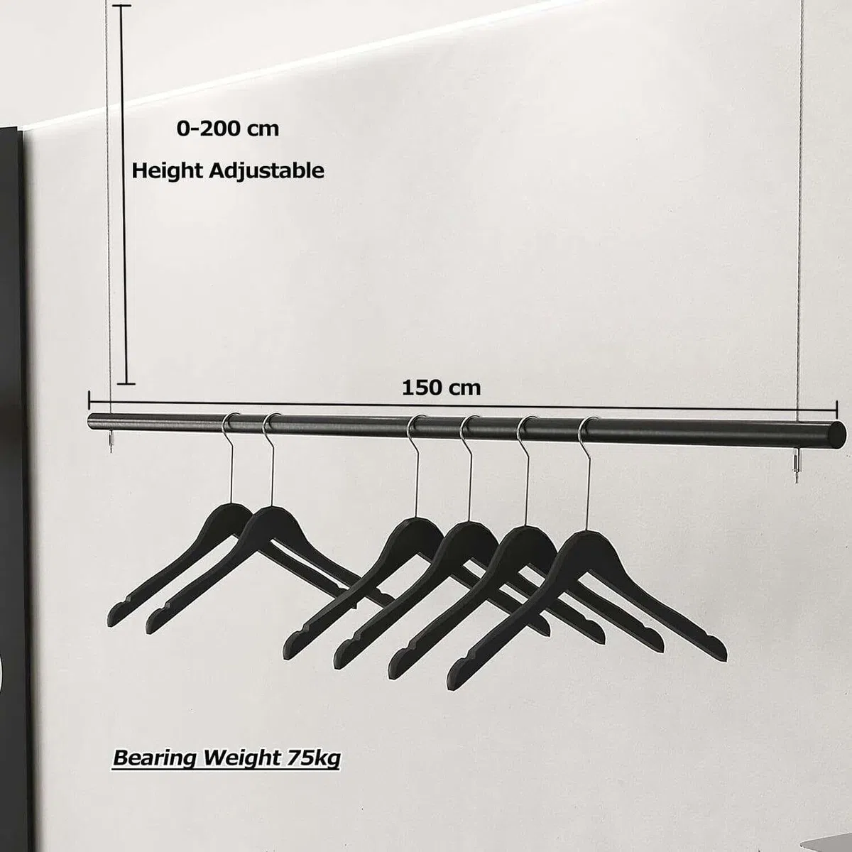 Portant à vêtements réglable fixé au Plafond - Présentoir Commercial Noir pour Magasin de détail - Cintre idéal pour Le Merchandising de détail spécialisé