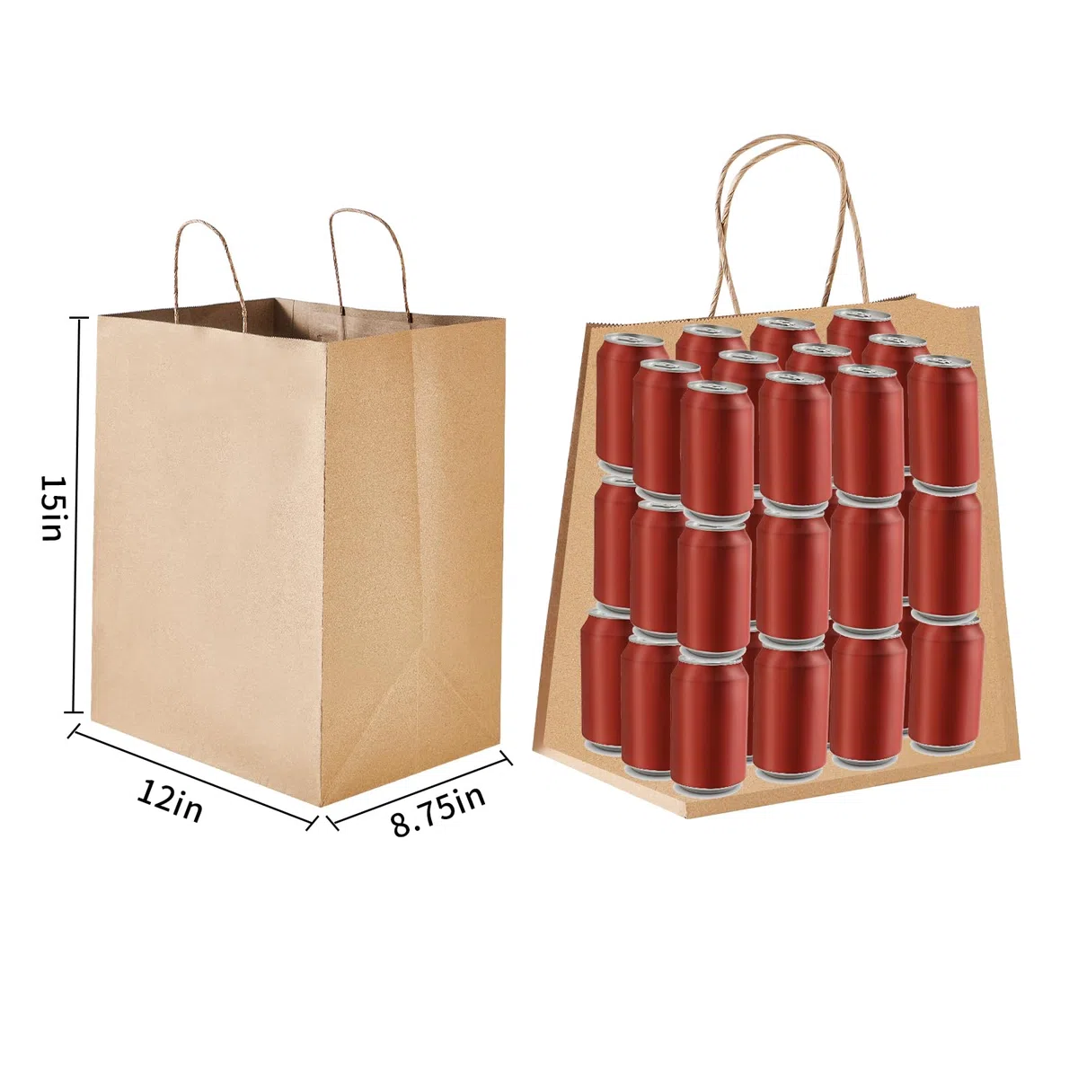 DealbyBox Lot de 200 sacs en papier marron avec poignées, sacs en kraft, sacs de vente au détail, sacs de courses (taille L, 30,5 x 22,9 x 38,1 cm)