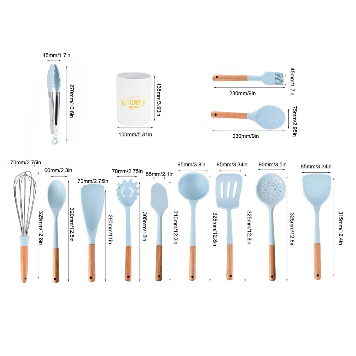 Ensemble de 12 ustensiles de Cuisson en Silicone, spatules résistantes à la Chaleur, ustensiles de Cuisine, Couleur Bleue