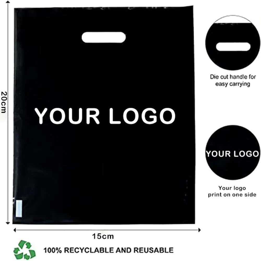 Lot de 100 sacs à provisions personnalisés avec logo pour boutique, sacs en plastique personnalisés