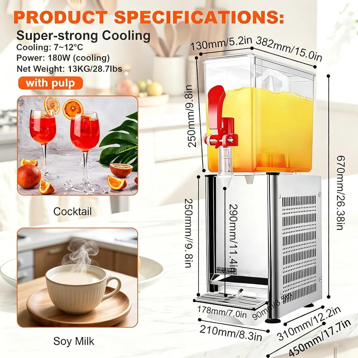 Distributeur De Boissons Commercial, 10 L Par Réservoir, Machine À Jus, 180w/280w, Pour Thé Glacé Avec Température De Refroidissement 7°C - 12°C, Pour Boissons Froides, Restaurant, Bar, Fête
