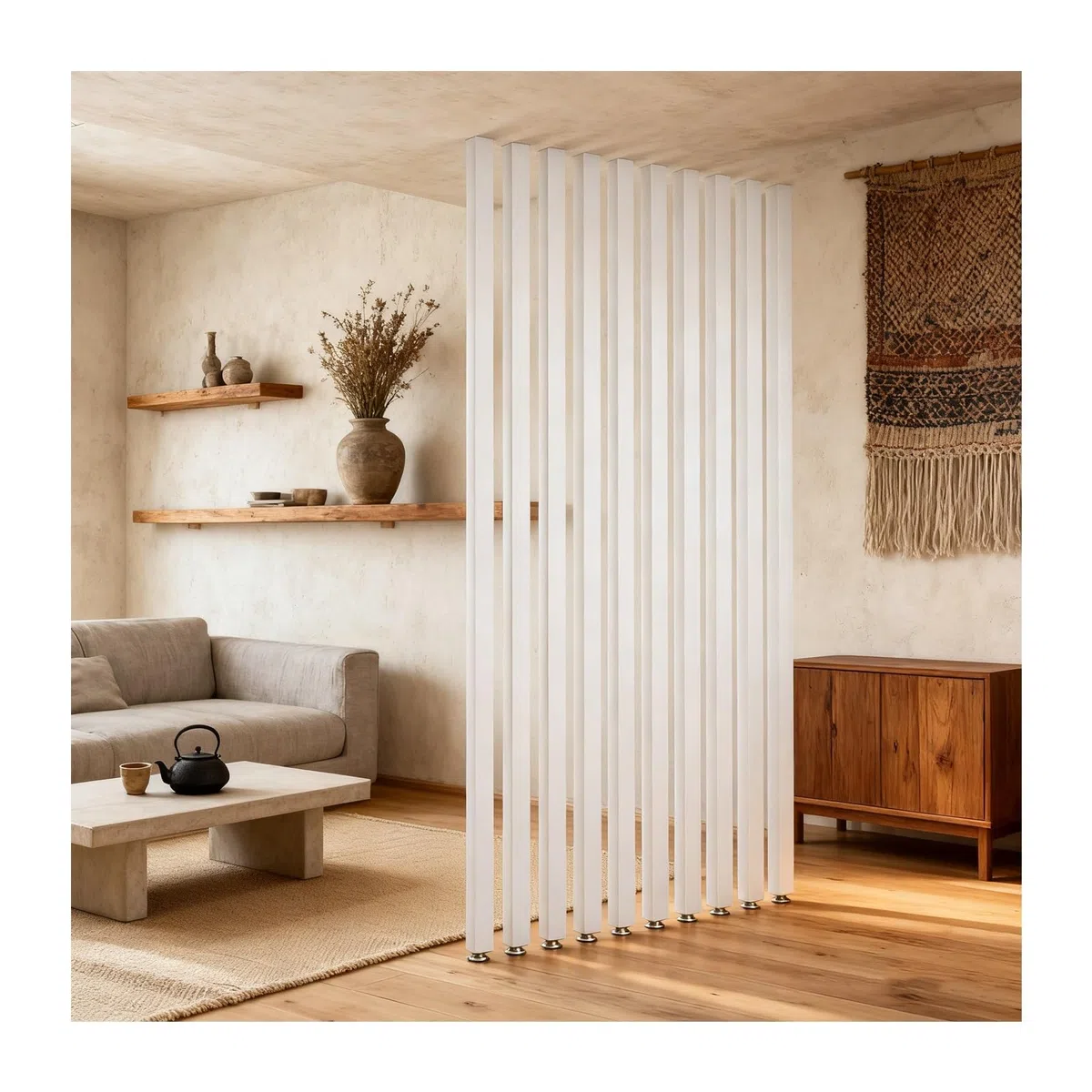 D Séparateur de pièce sur pied – Réglable du plafond au sol en alliage d'aluminium et poteau de séparation mural à lattes (230 cm) pour la maison et le bureau