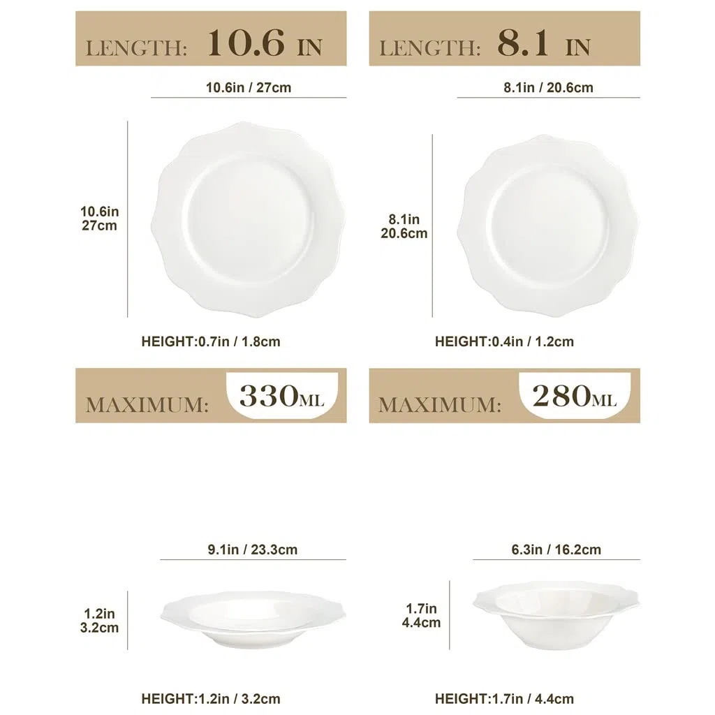 Vaisselle en céramique, Service De Table Européen En Porcelaine Blanche 16/32 Pièces Avec Bol