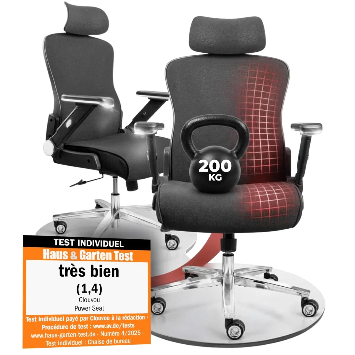 CLOUVOU PowerSeat | Chaise Bureau Ergonomique Confortable | Noir