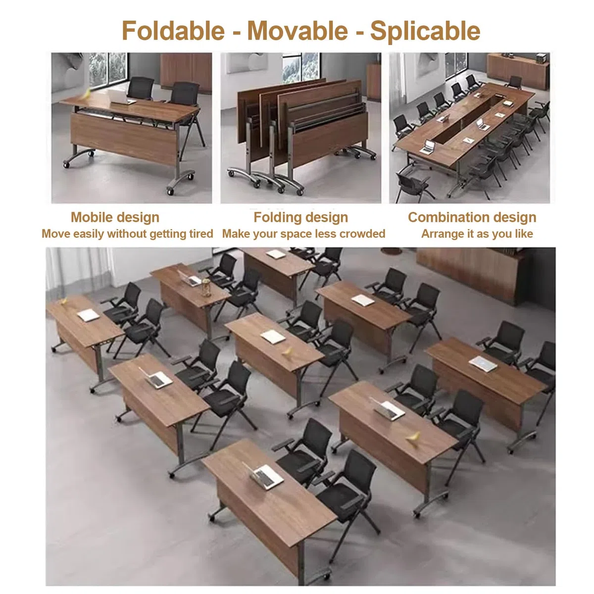 Table de conférence Pliante Mobile équipée de roulettes - Idéale pour Les Formations, Les séminaires et Les salles de réunion, 160 x 40 x 75 cm / 63 x 15,7 x 29,5 Pouces