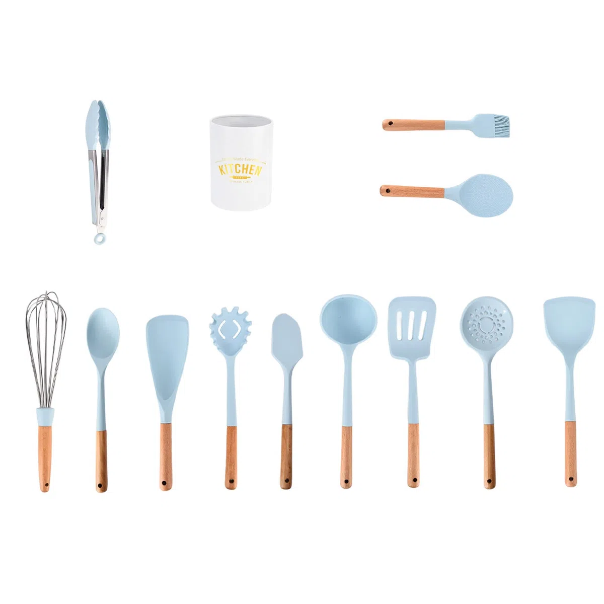 Ensemble de 12 ustensiles de Cuisson en Silicone, spatules résistantes à la Chaleur, ustensiles de Cuisine, Couleur Bleue