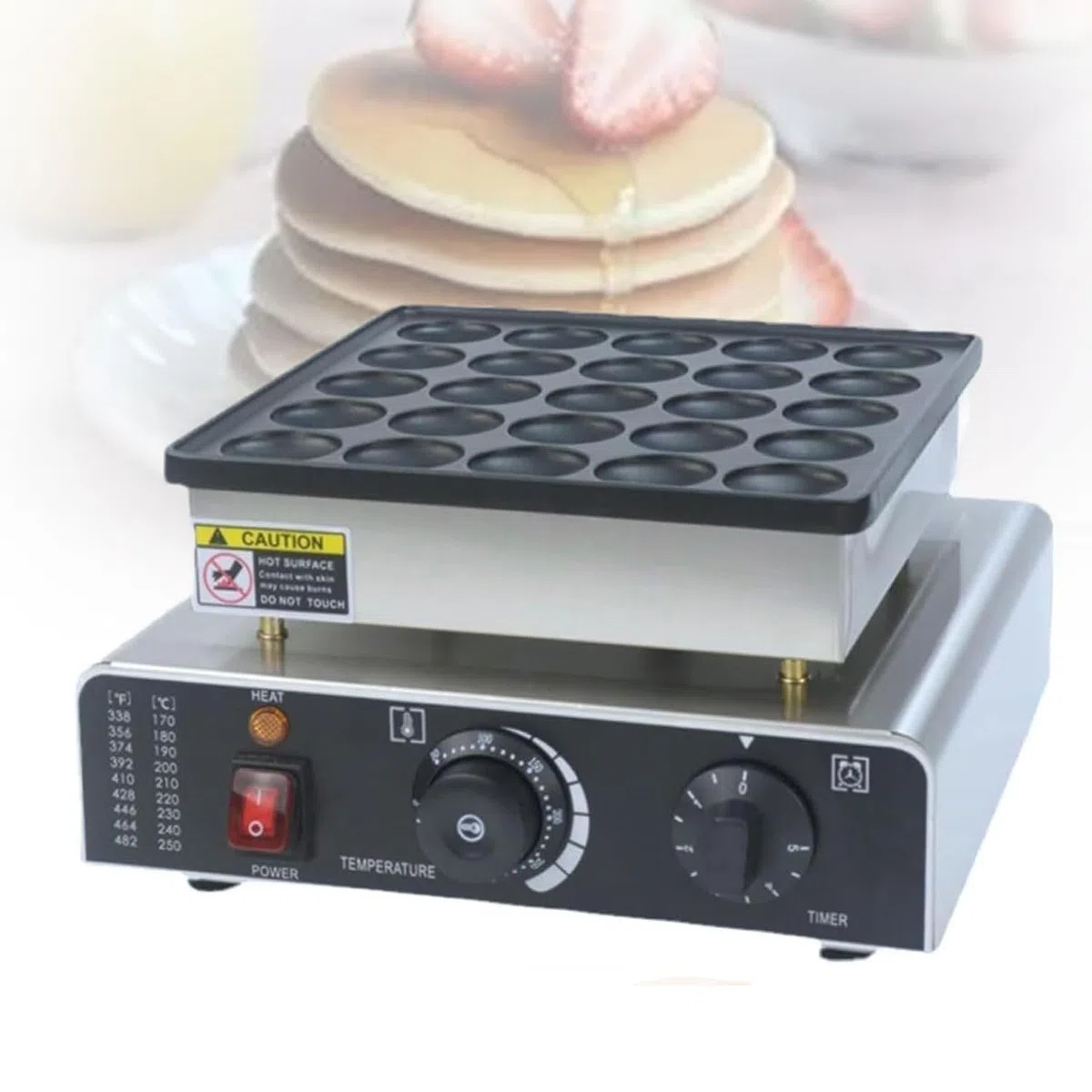 Gaufrier Électrique Commercial De 850 W, Machine À Crêpes en Acier Inoxydable À 25 Trous avec Revêtement Antiadhésif, Température Réglable De 50 À 300 ℃, Minuterie De 0 À 5 Minutes