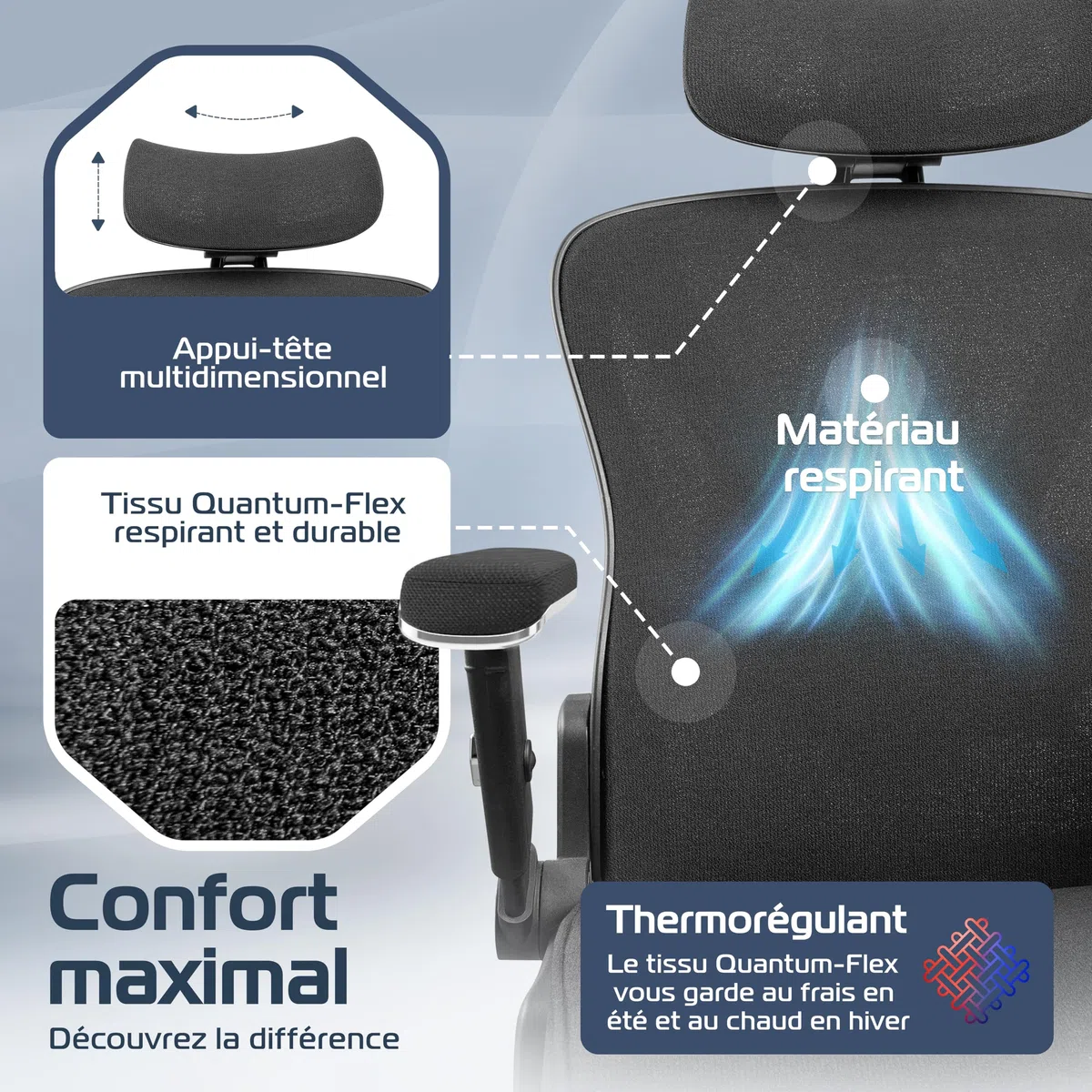 CLOUVOU PowerSeat | Chaise Bureau Ergonomique Confortable | Noir
