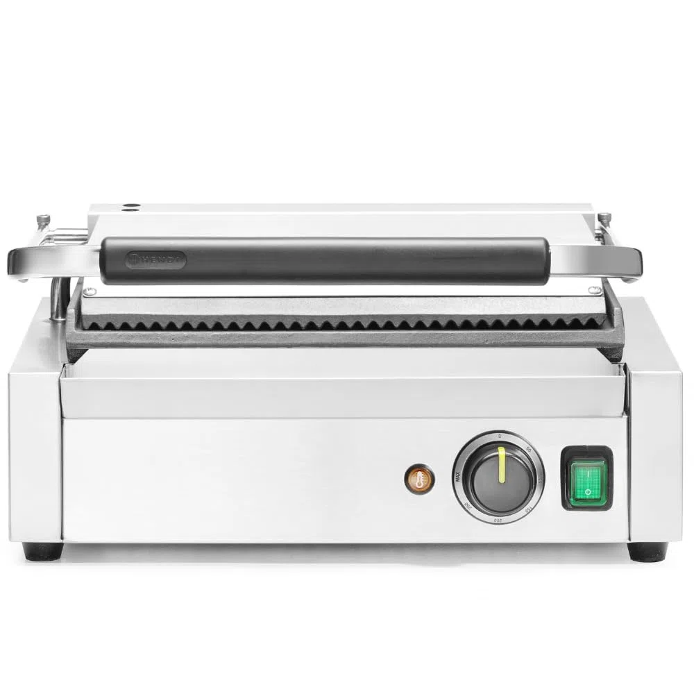 MBH - Grill Panini électrique professionnel de 43 cm avec grille cannelée pour hôtellerie. Appareil à croque-monsieur industriel en acier inoxydable pour bar et restaurant