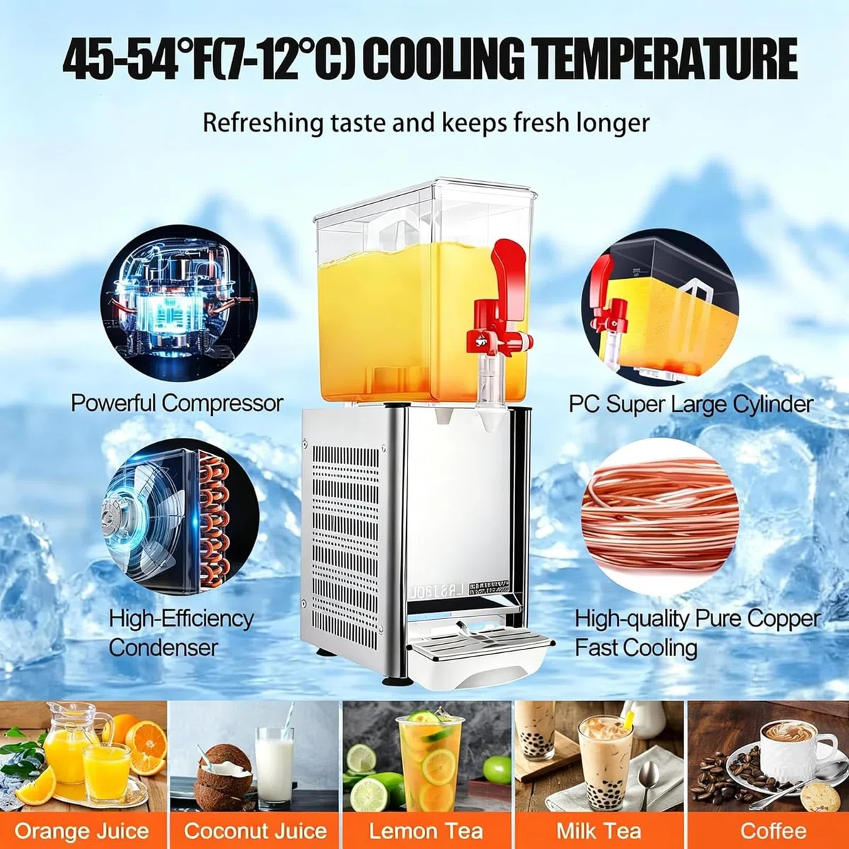 Distributeur De Boissons Commercial, 10 L Par Réservoir, Machine À Jus, 180w/280w, Pour Thé Glacé Avec Température De Refroidissement 7°C - 12°C, Pour Boissons Froides, Restaurant, Bar, Fête