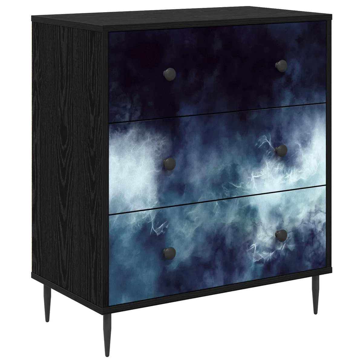 Commode RAALTE Bois d'Ingénierie Motif Marbre Bleu 3 Tiroirs 66 x 36,5 x