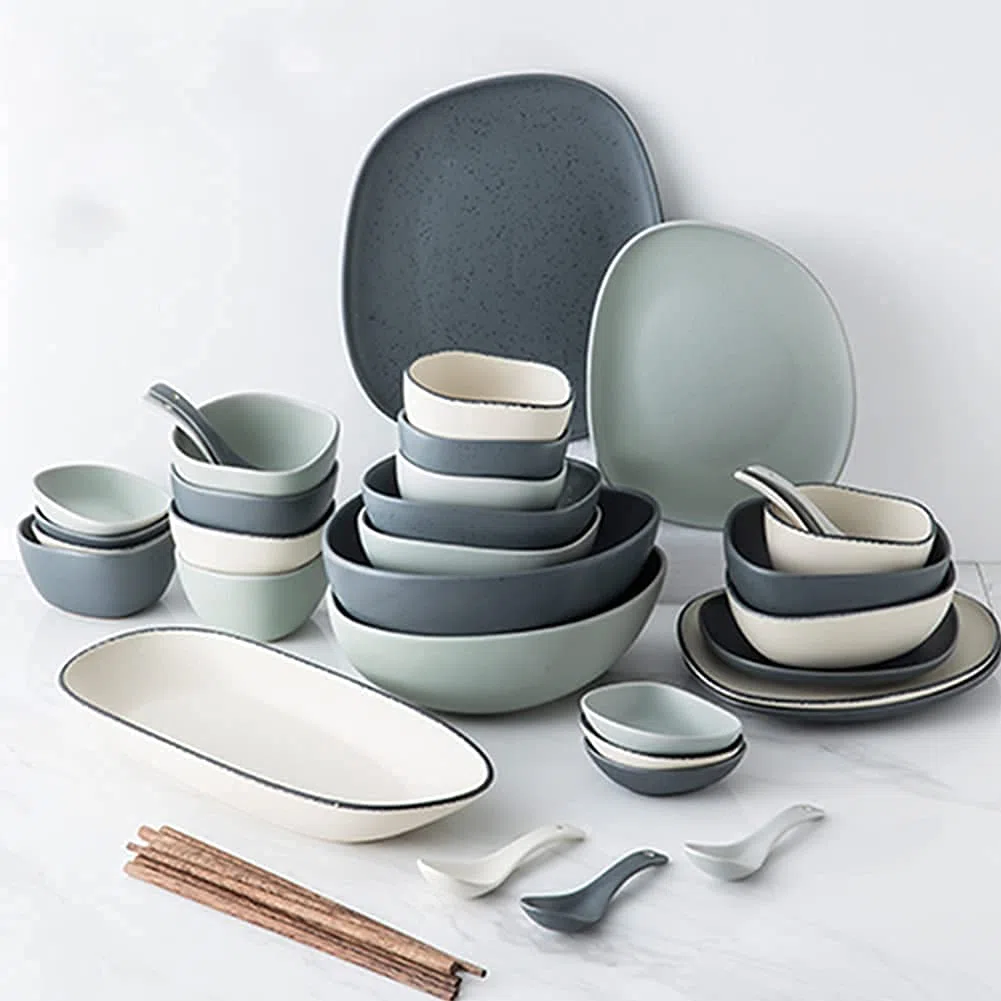 Vaisselle en céramique, Ensembles De Vaisselle, Blanc-18 Pièces