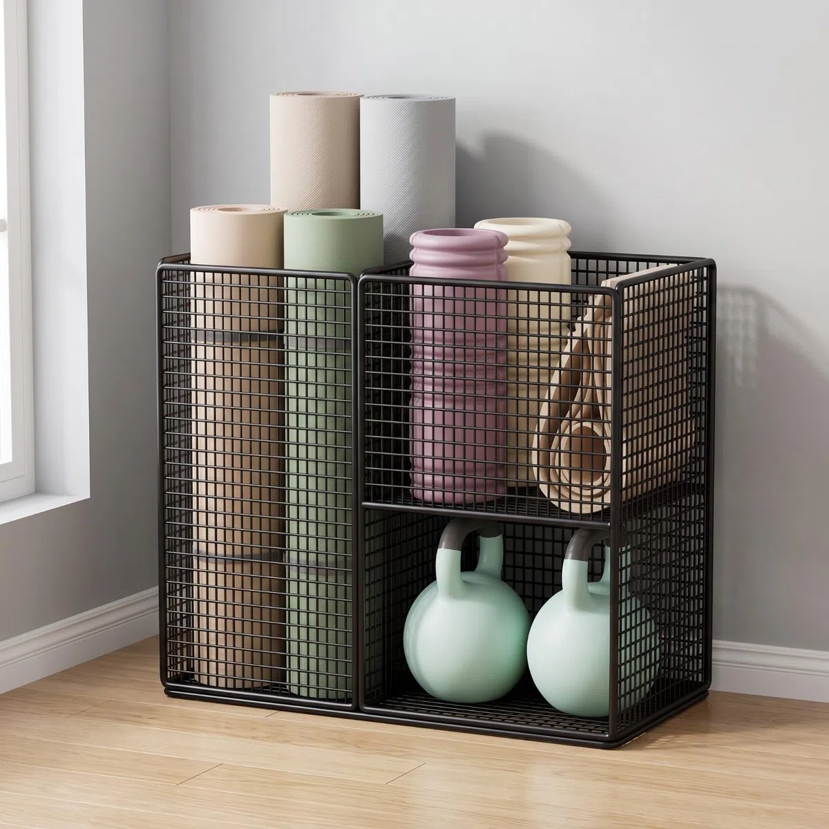 TISHITA Support Rangement Multicche Polyvalent, Étagère Rangement, Respirant, Organiteur, Noir, sur Pied
