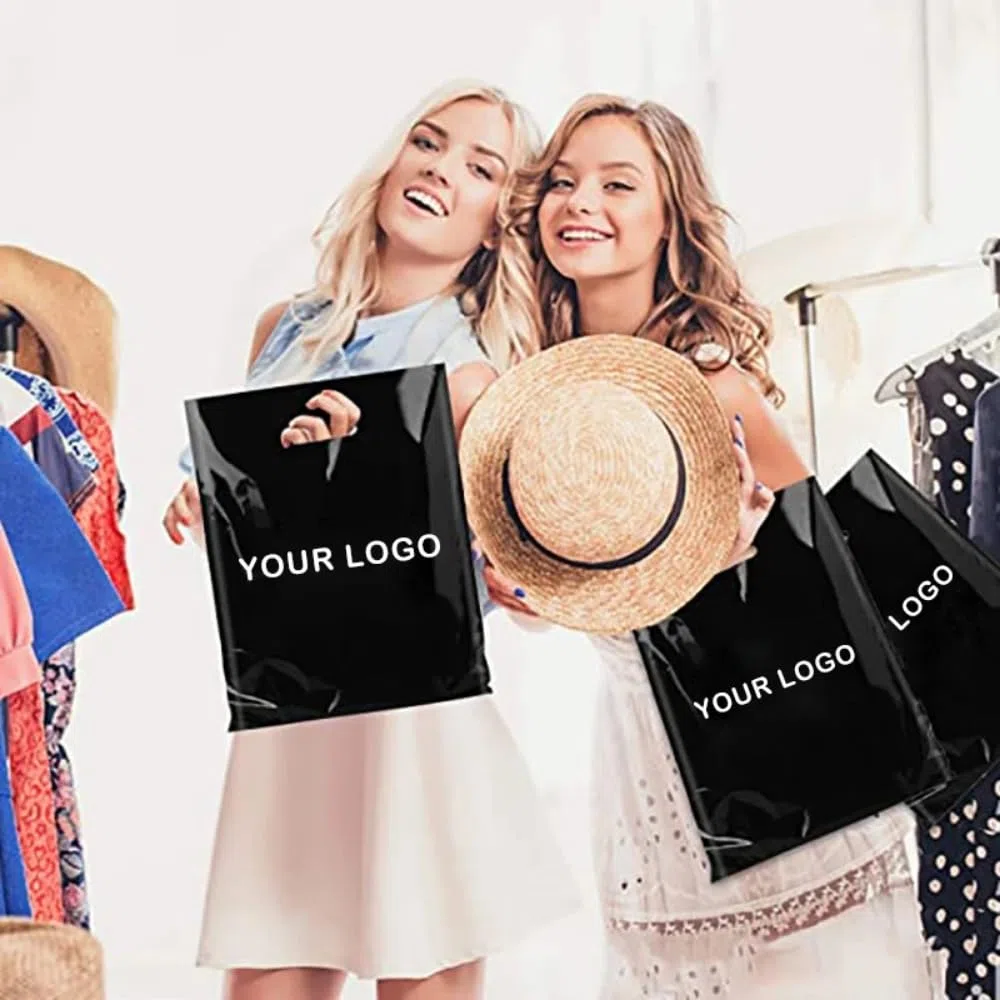 Lot de 100 sacs à provisions personnalisés avec logo pour boutique, sacs en plastique personnalisés