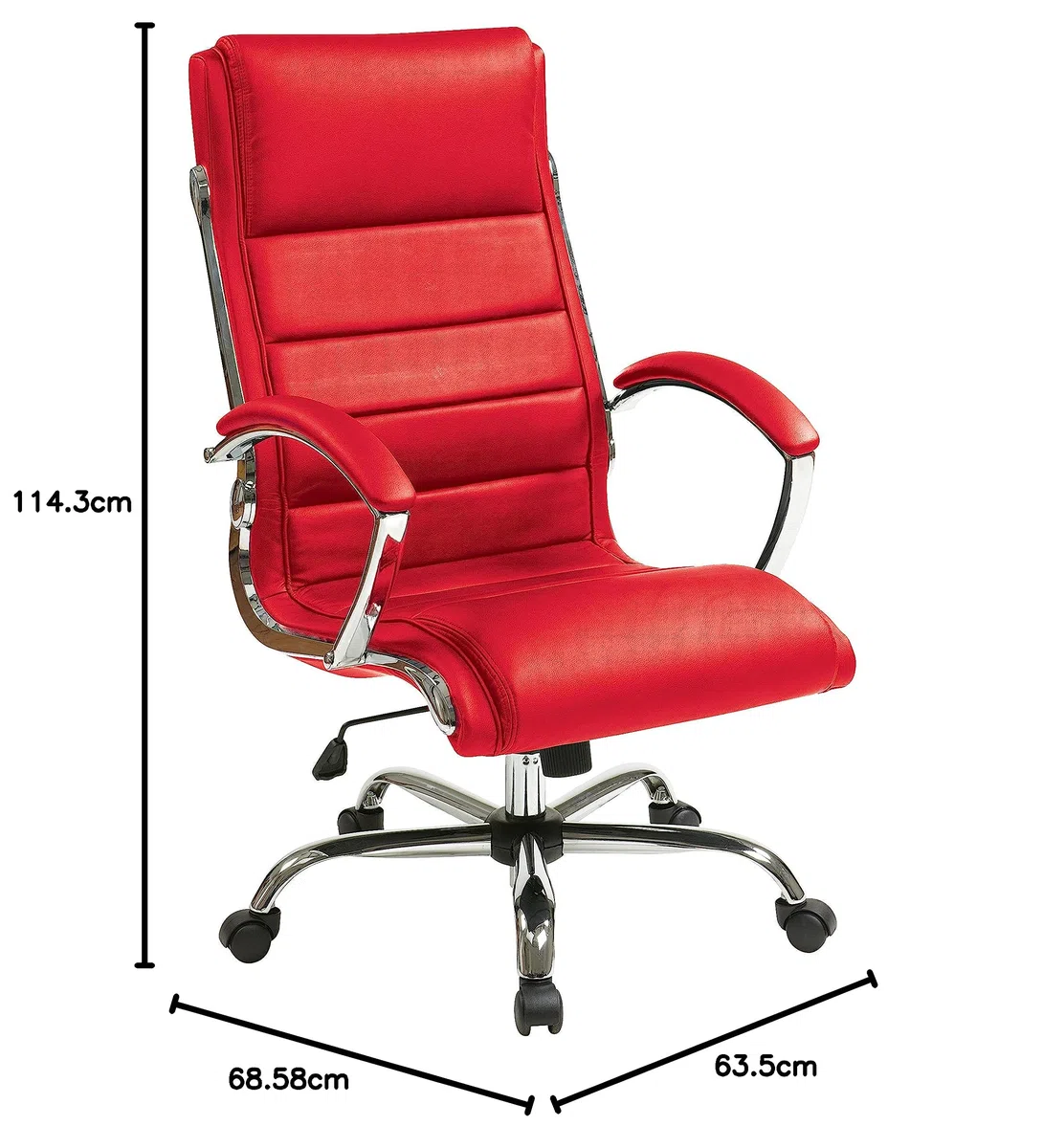 Office Star FL Series Fauteuil de bureau réglable en similicuir avec accoudoirs rembourrés et finitions chromées Rouge