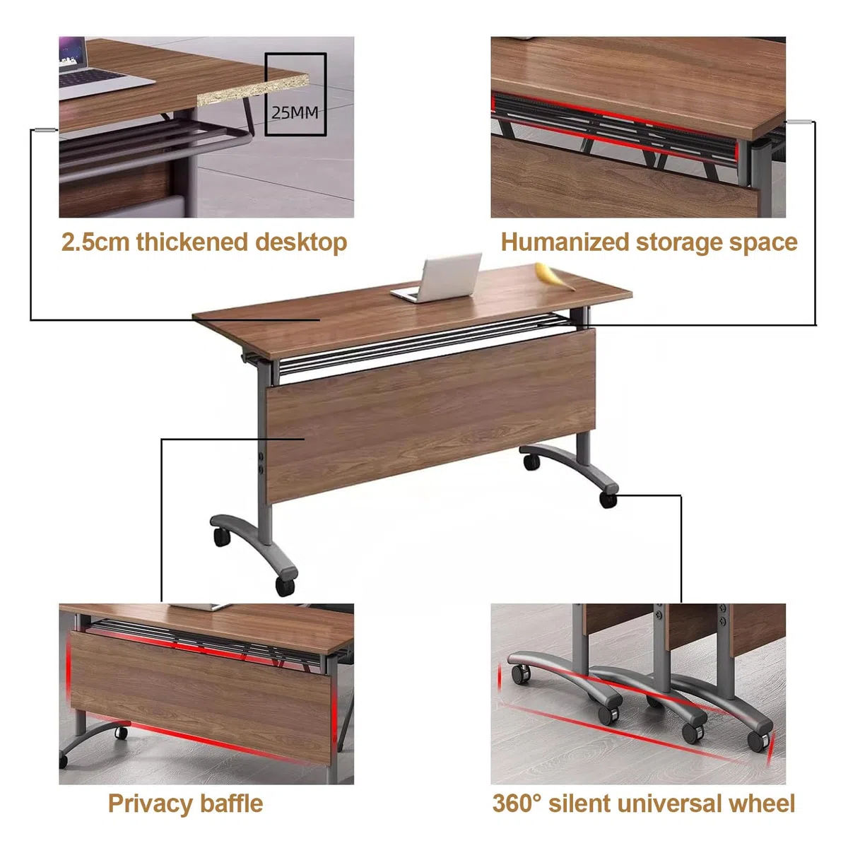 Table de conférence Pliante Mobile équipée de roulettes - Idéale pour Les Formations, Les séminaires et Les salles de réunion, 160 x 40 x 75 cm / 63 x 15,7 x 29,5 Pouces