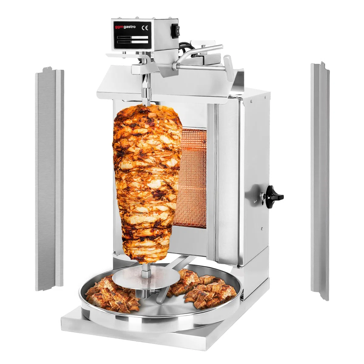 GGM Gastro | DOK1 | Machine à kebab professionnelle/Grill gyros à gaz - 1 brûleurs - 3,25kW - pour 5kg de viande - à poser - livré avec 1 broche et 2 volets