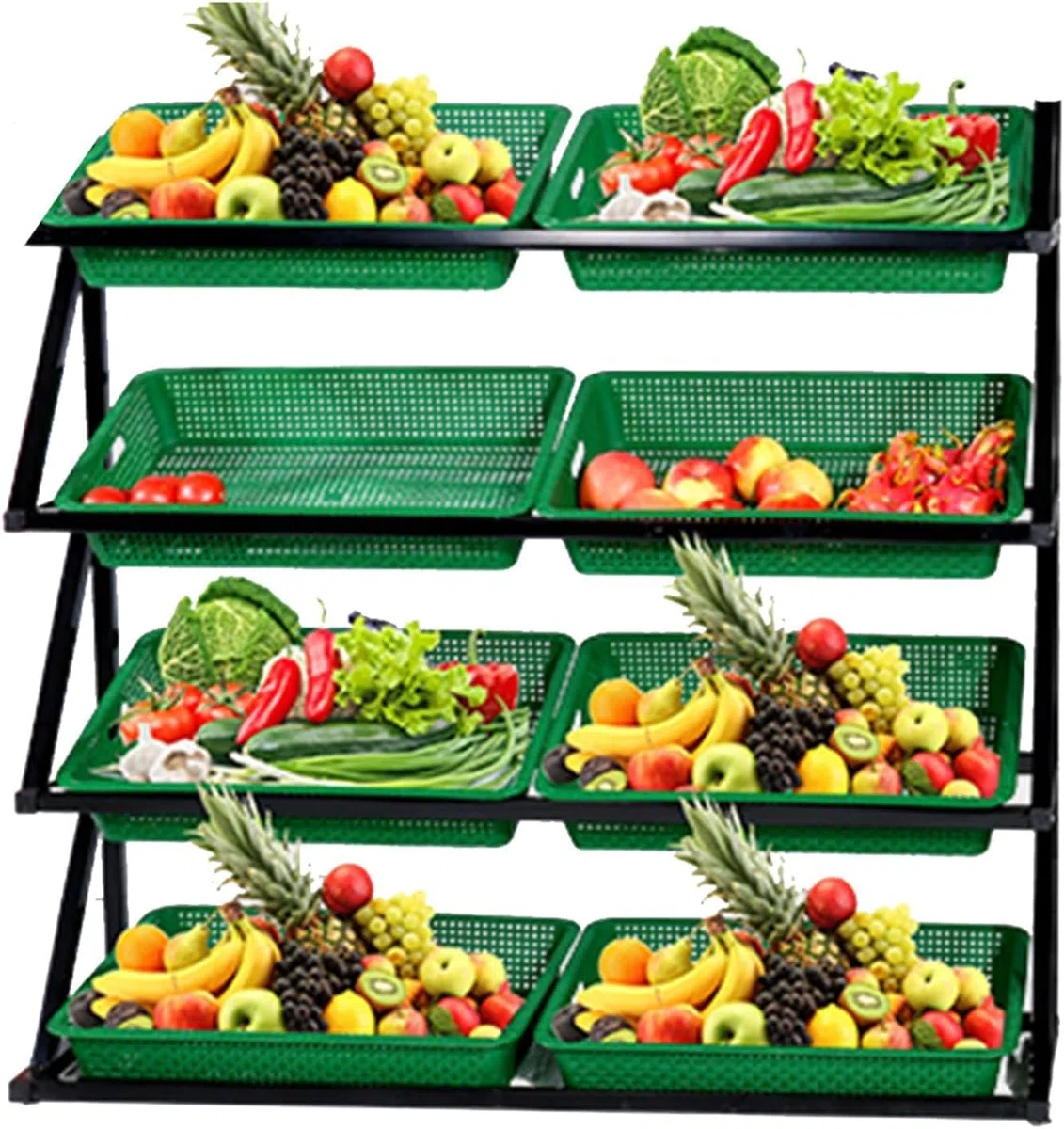 Support de Production en métal Robuste 4-5 avec paniers Commercial Épicerie Stand pour Le Magasin de marché Garde-Manger Cuisine Fruit Vegetable Snack Organizer Cadre Noir