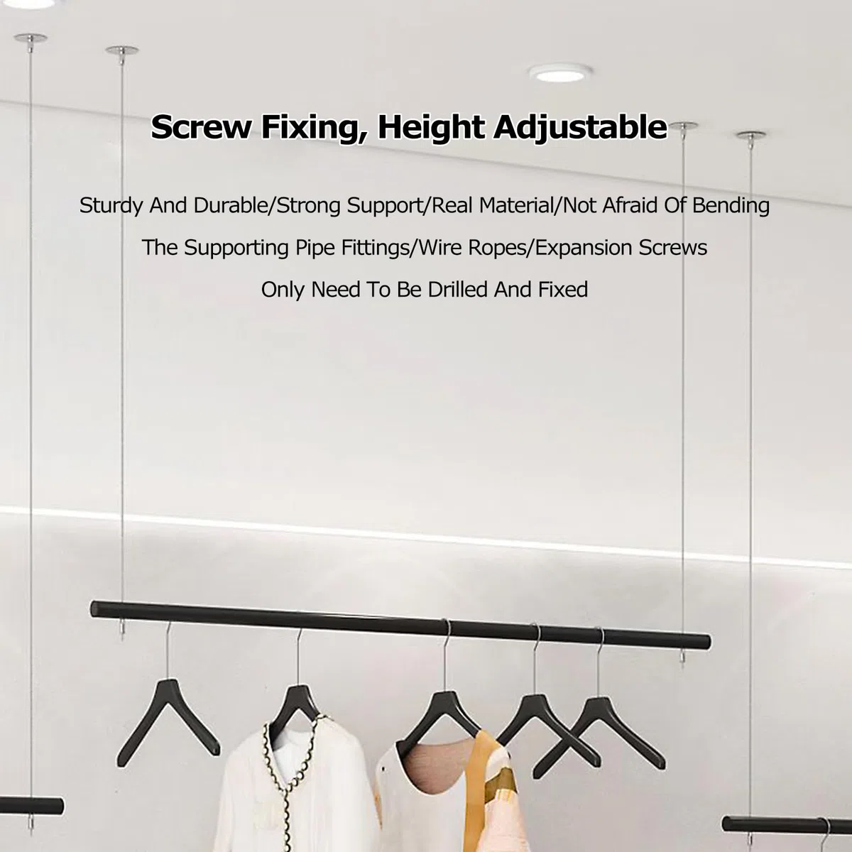 Portant à vêtements réglable fixé au Plafond - Présentoir Commercial Noir pour Magasin de détail - Cintre idéal pour Le Merchandising de détail spécialisé