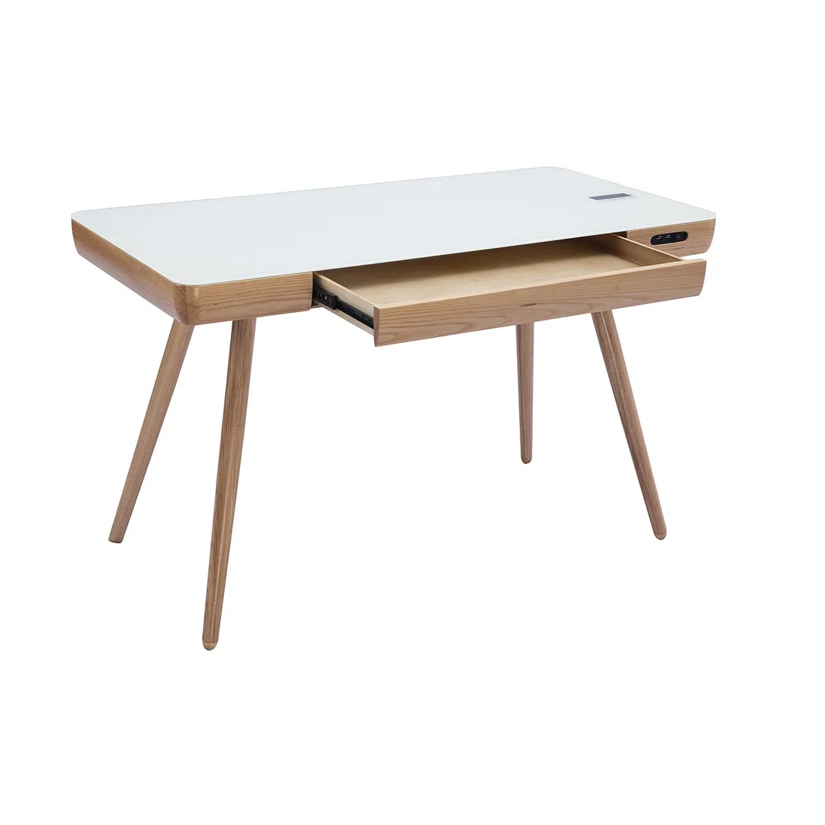 Miliboo Bureau connecté multimédia avec tiroir en Verre et Bois Clair L120 cm Clever