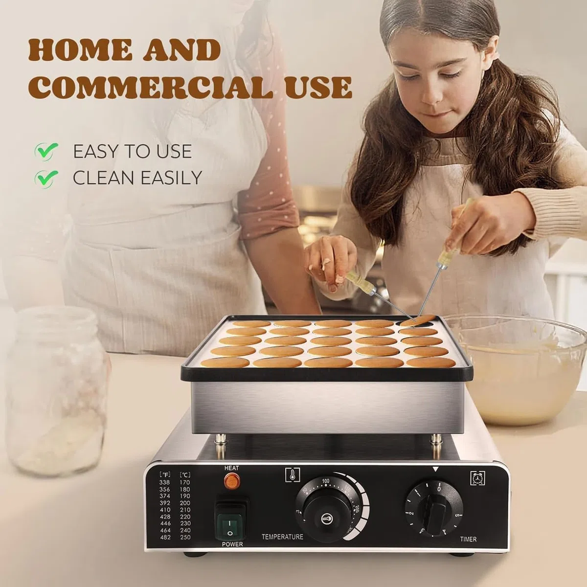 Gaufrier Électrique Commercial De 850 W, Machine À Crêpes en Acier Inoxydable À 25 Trous avec Revêtement Antiadhésif, Température Réglable De 50 À 300 ℃, Minuterie De 0 À 5 Minutes