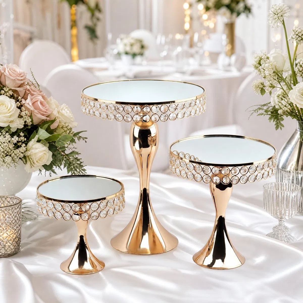 3 è Support à Gâteau en Fer Plateau Surélevé Support à Dessert Bordure Métallique Décorée Stable pr Mariage, Célébratio, Style A